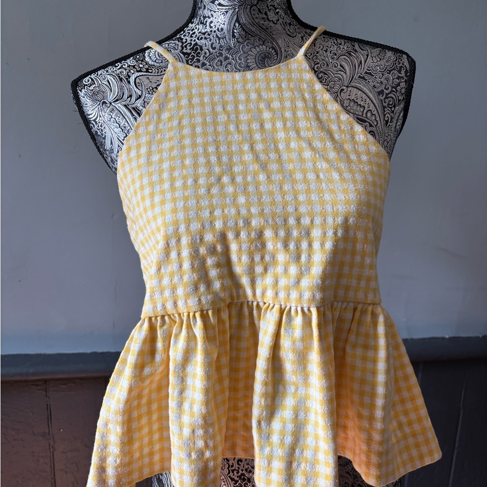 Zara Medium Yellow Gingham Peplum Top
